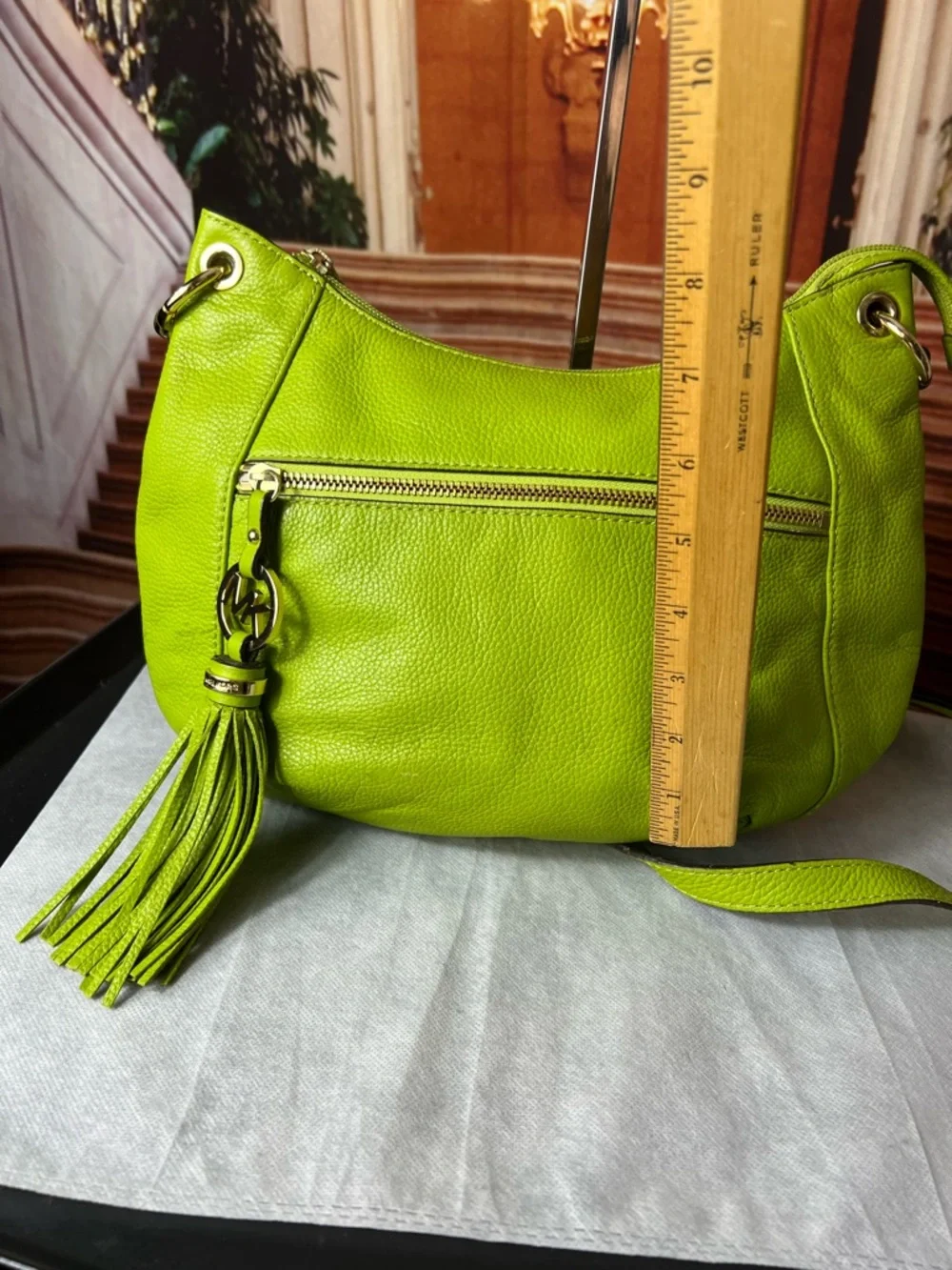 Michael Kors Neon Lime Leather Tassel Shoulder Bag